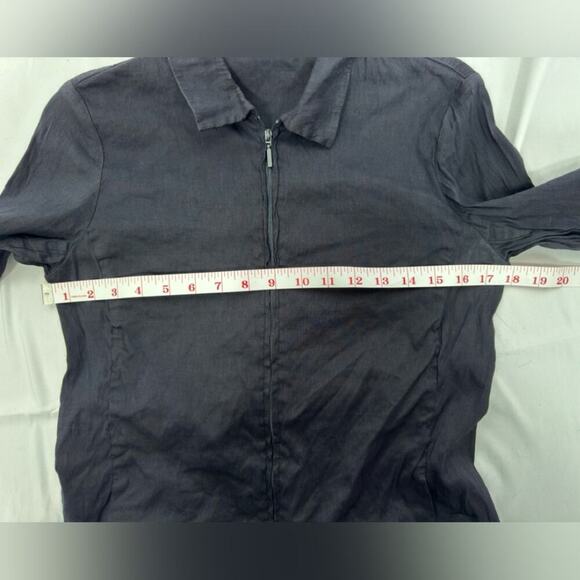 Eileen Fisher Navy Linen Blend Full Zip Shirt Jacket Size Small Petite - Picture 9 of 11